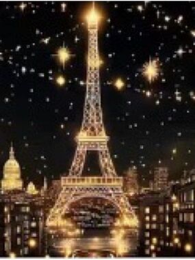 Eiffel Tower Sparkle Print - Gold on Black Canvass